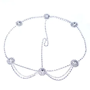 Sparkly Crystal Embellished Fringe Layered Bridal Hair Chain - Silver