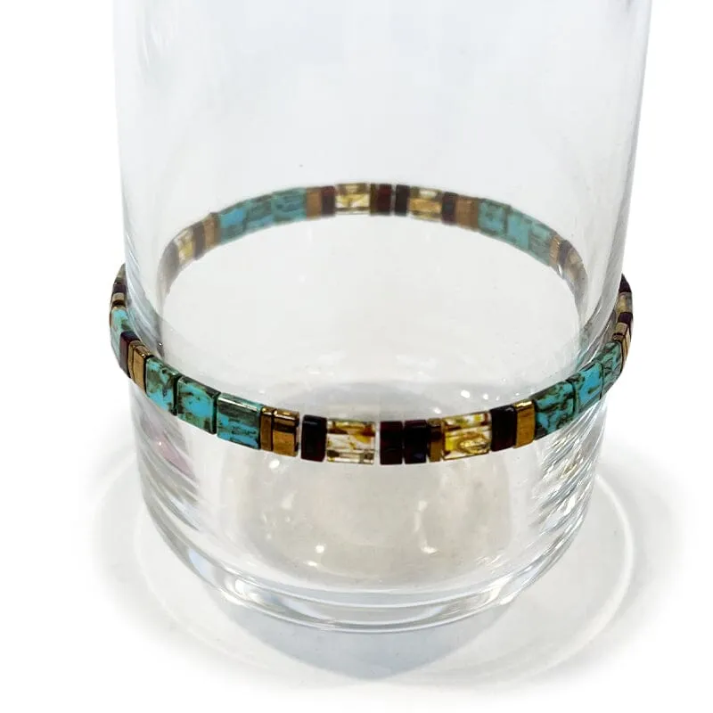 Stackable Glass Tile Beaded Chicklet Bracelet  (4 units)