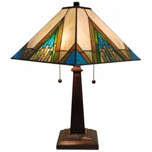 Stained Glass Handcrafted Pyramid Style Two Light Table Lamp