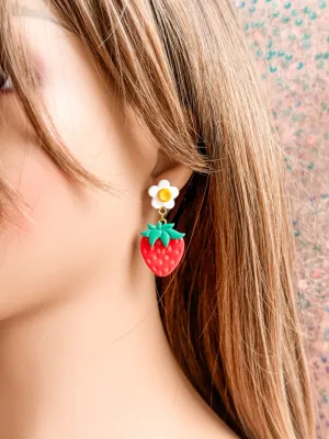 Strawberry & Daisy Clay Earrings