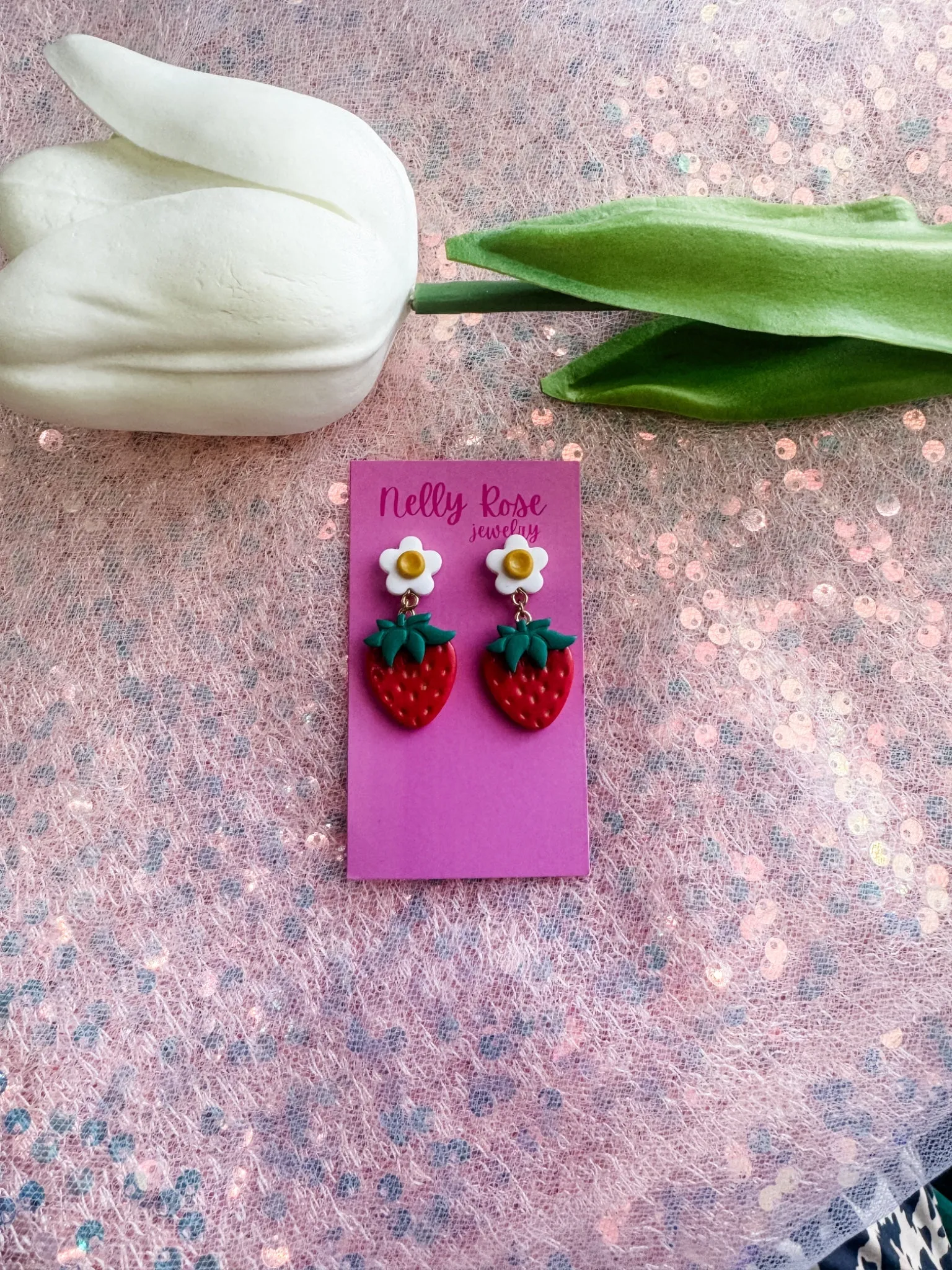 Strawberry & Daisy Clay Earrings