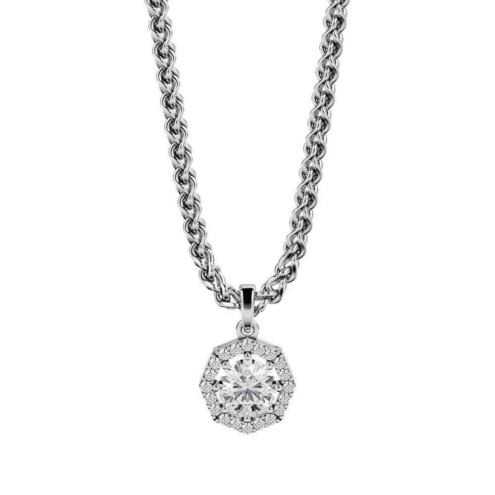 Sunburst Natural Diamond Halo Pendant with a White Necklace