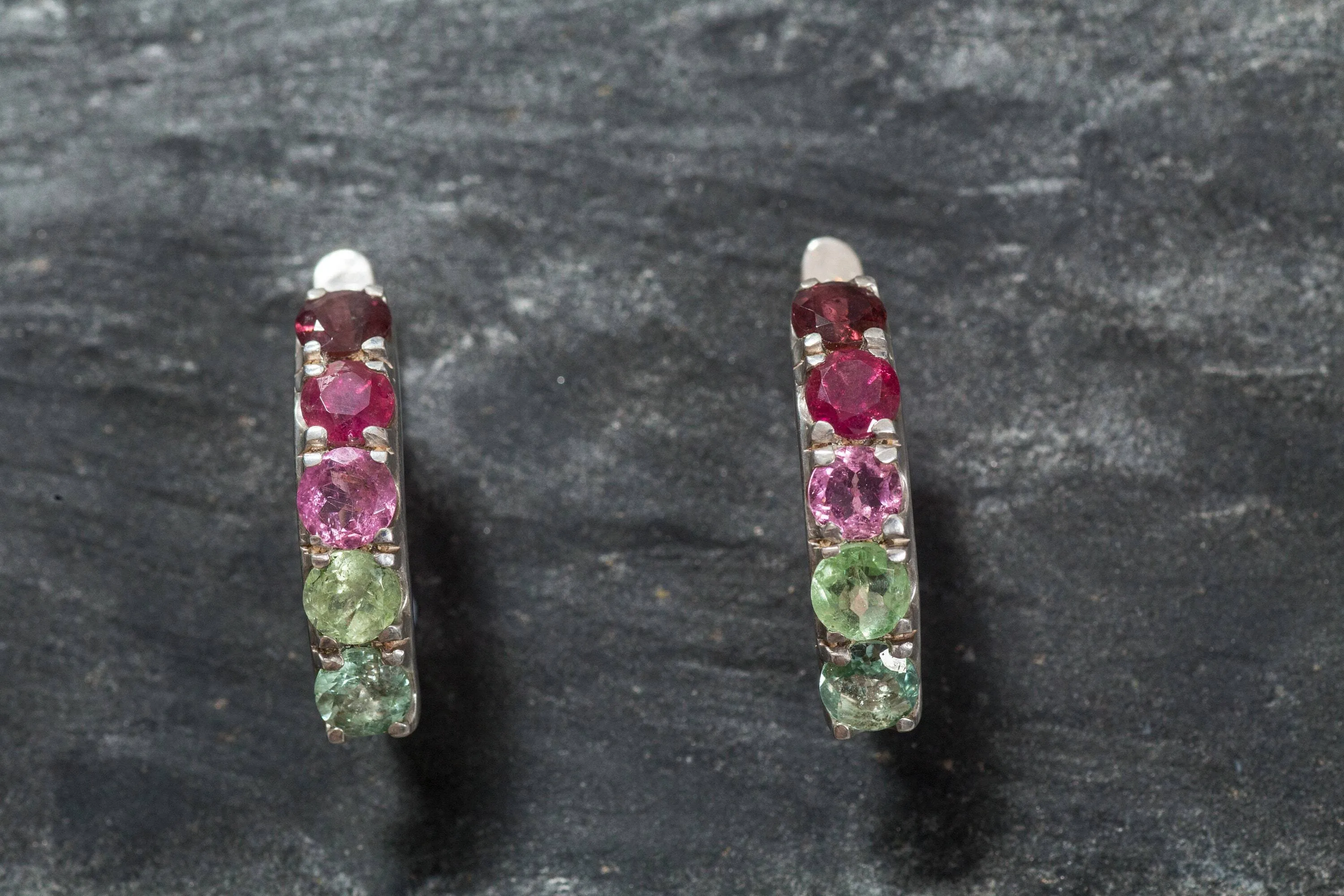 Tourmaline Earrings - Half Hoops Earrings - Colorful Drop Earrings