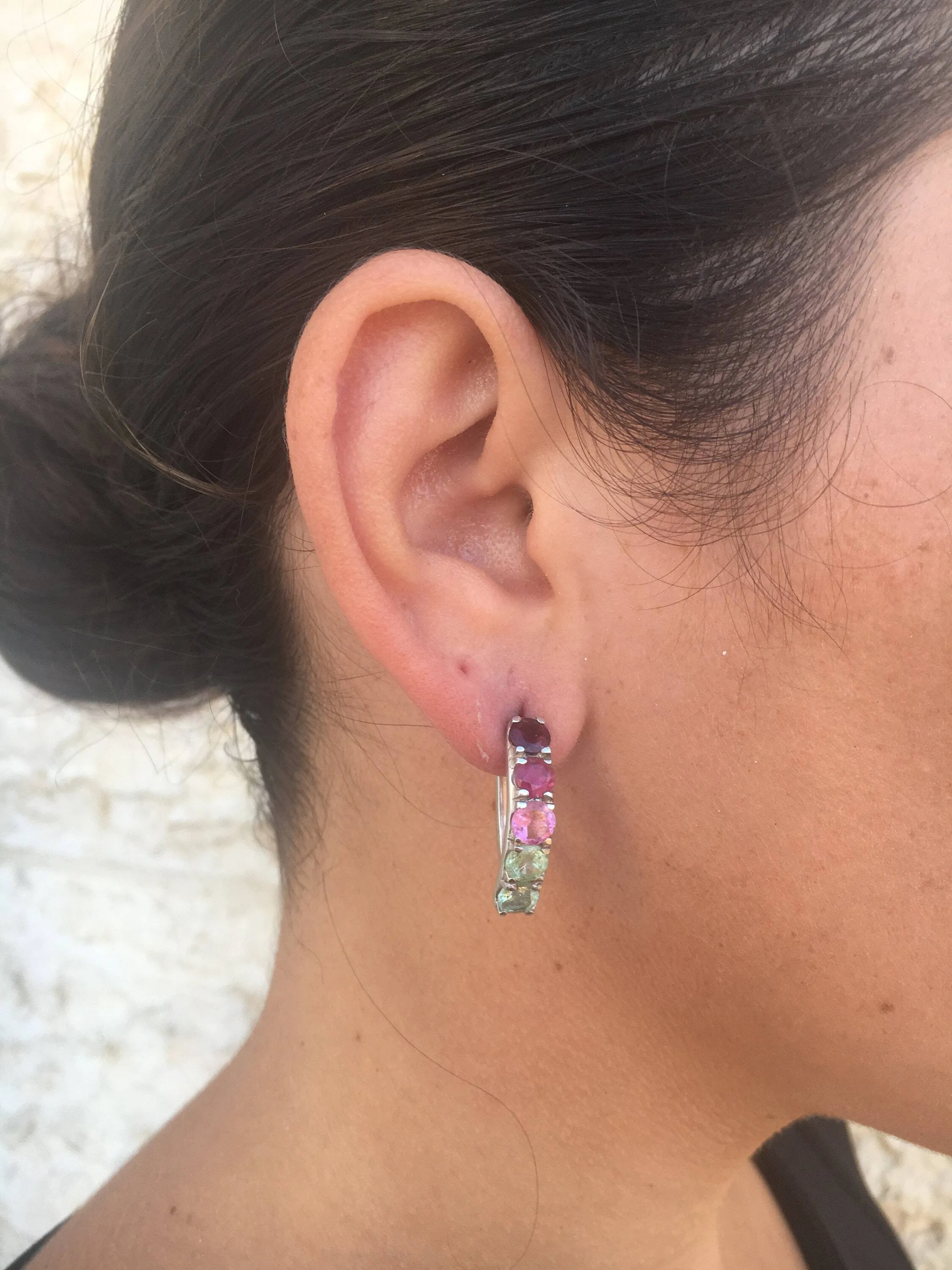 Tourmaline Earrings - Half Hoops Earrings - Colorful Drop Earrings