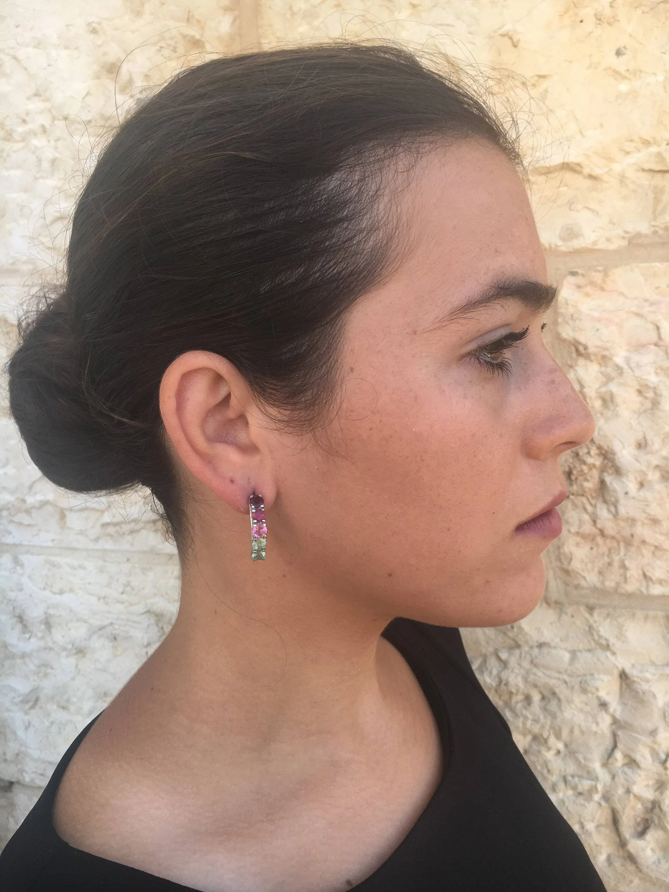 Tourmaline Earrings - Half Hoops Earrings - Colorful Drop Earrings