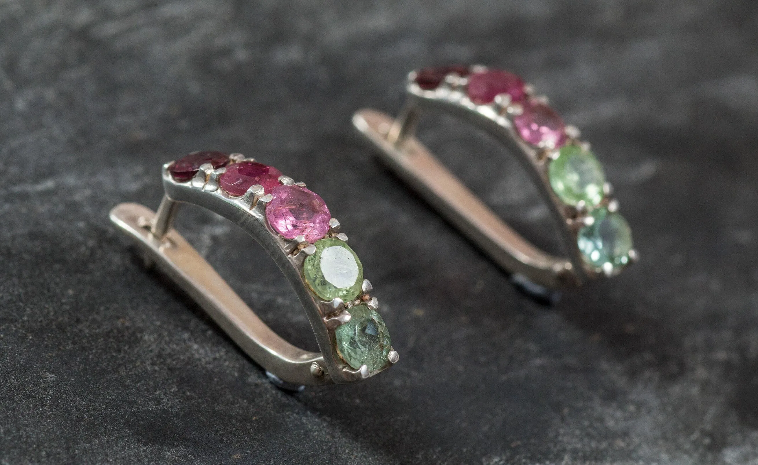 Tourmaline Earrings - Half Hoops Earrings - Colorful Drop Earrings