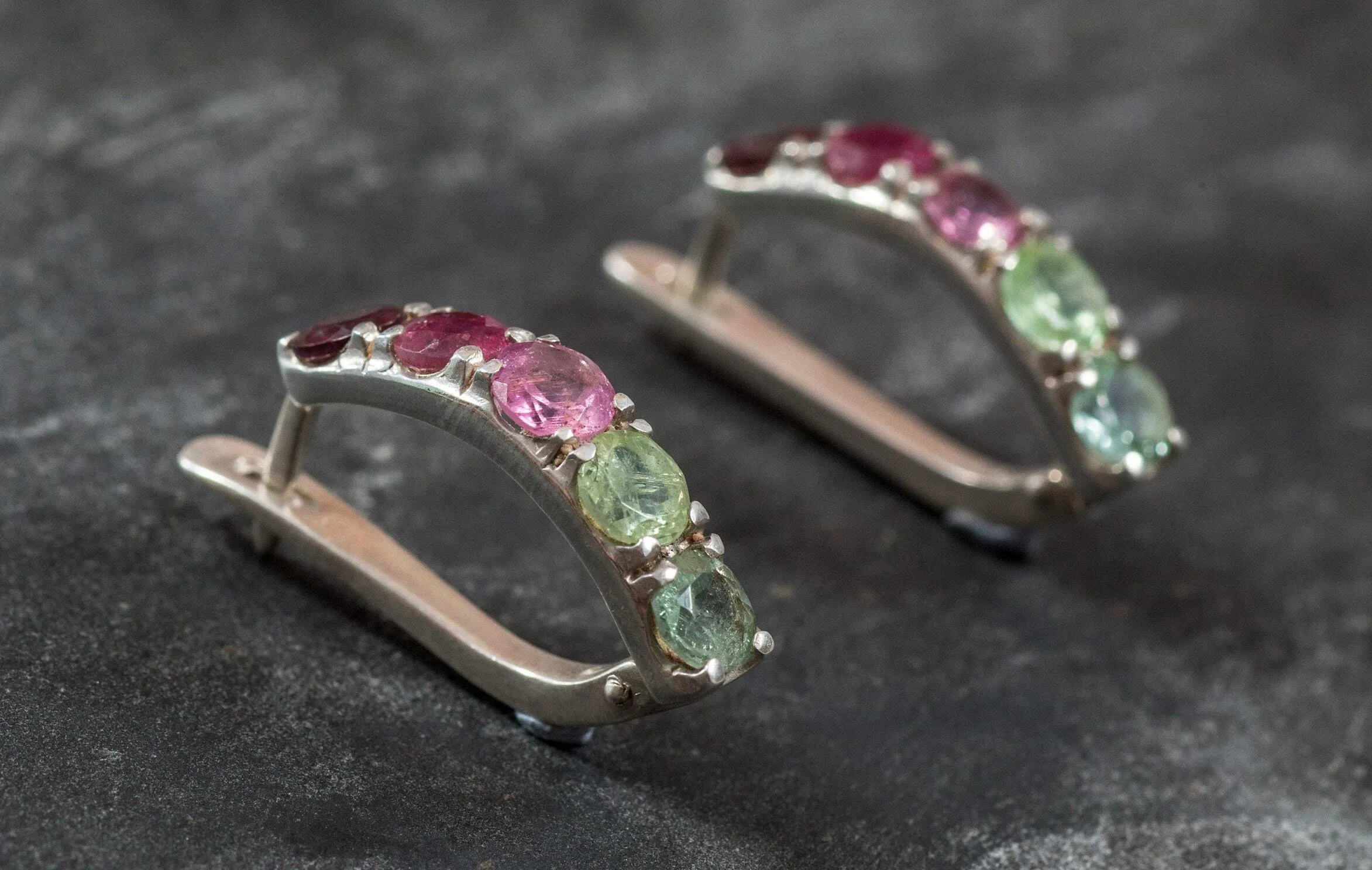 Tourmaline Earrings - Half Hoops Earrings - Colorful Drop Earrings