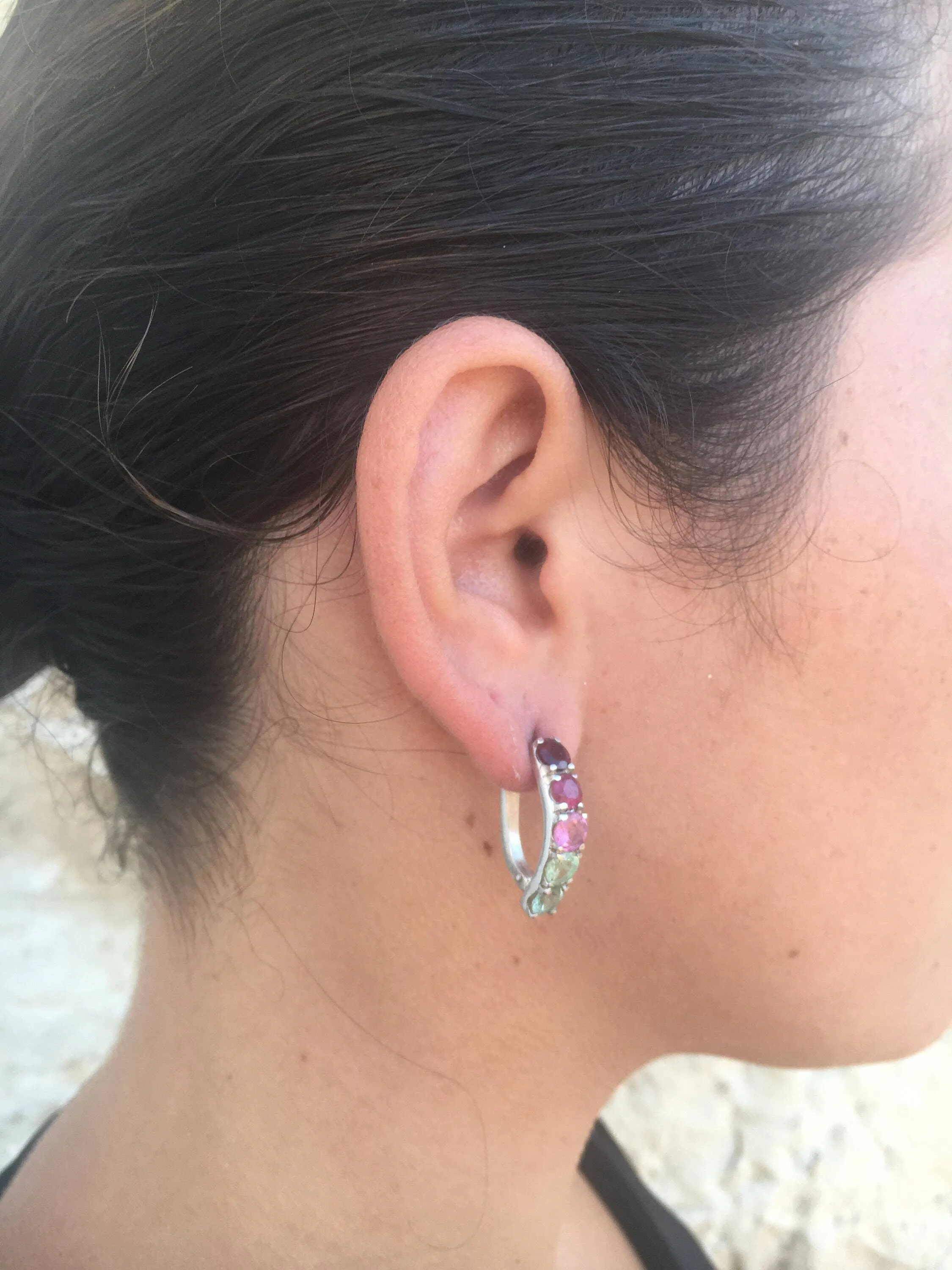 Tourmaline Earrings - Half Hoops Earrings - Colorful Drop Earrings