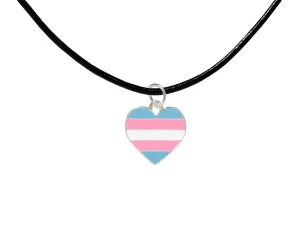 Transgender Heart Flag Black Cord Necklaces