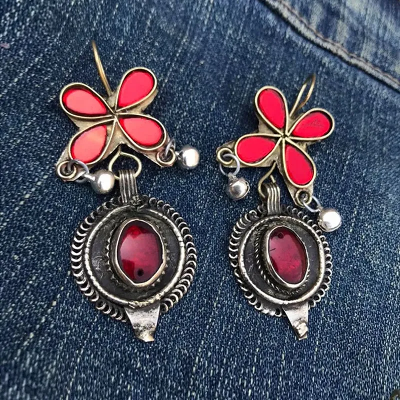 Tribal Kuchi Red Stone Earrings