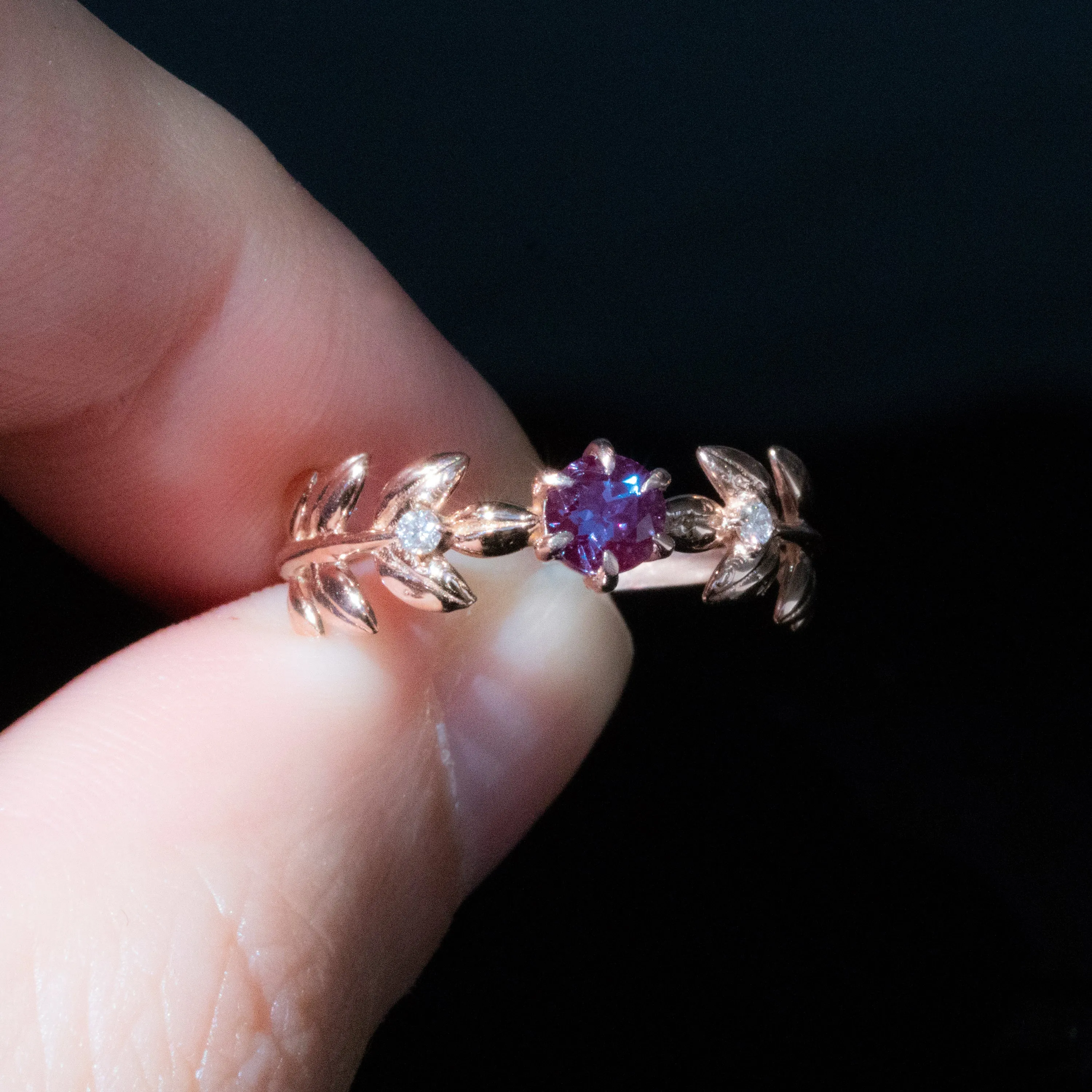 Twilight Baby Goddess Alexandrite Leaf Ring