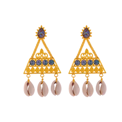 Unique Boho 22k Gold Necklace Earrings Set With Cowrie Shells