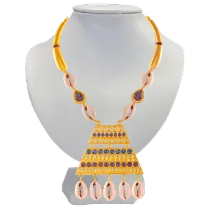 Unique Boho 22k Gold Necklace Earrings Set With Cowrie Shells