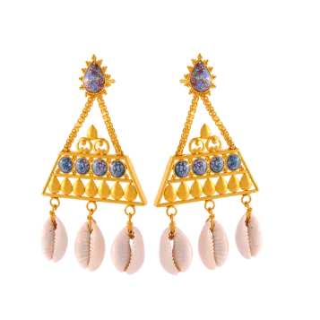 Unique Boho 22k Gold Necklace Earrings Set With Cowrie Shells