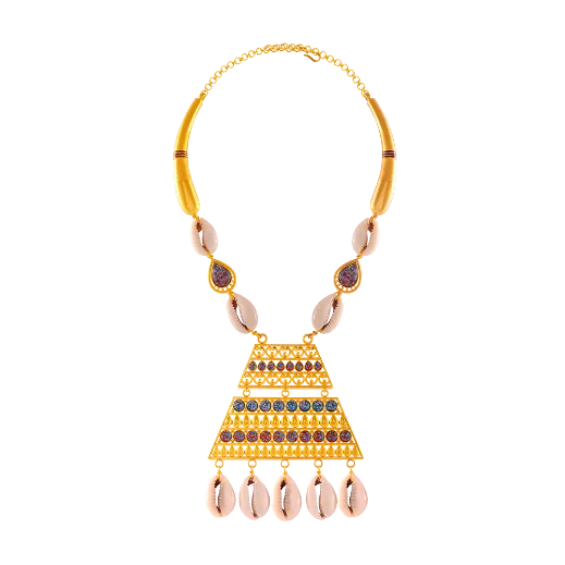 Unique Boho 22k Gold Necklace Earrings Set With Cowrie Shells