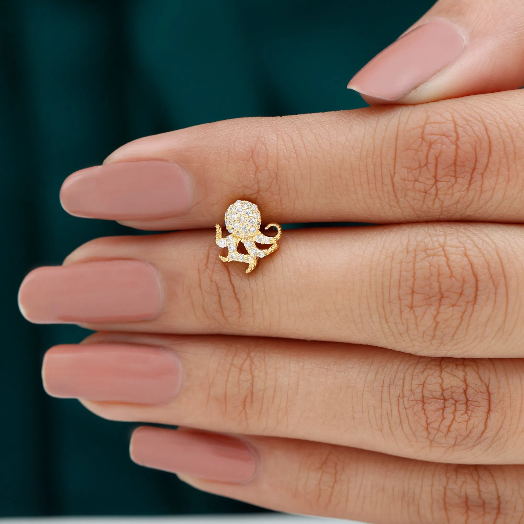 Unique Diamond Octopus Earring with Flat Back