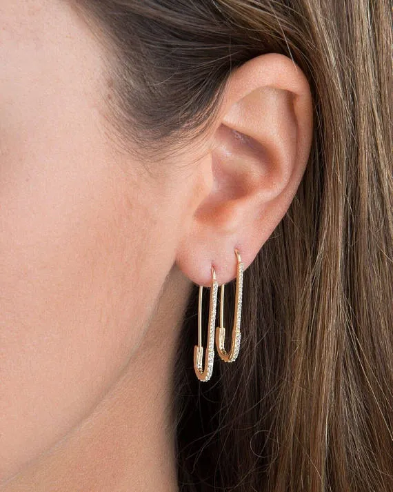 Unique Paperclip Safety Pin Gold Women Stud Earrings