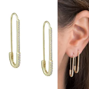 Unique Paperclip Safety Pin Gold Women Stud Earrings