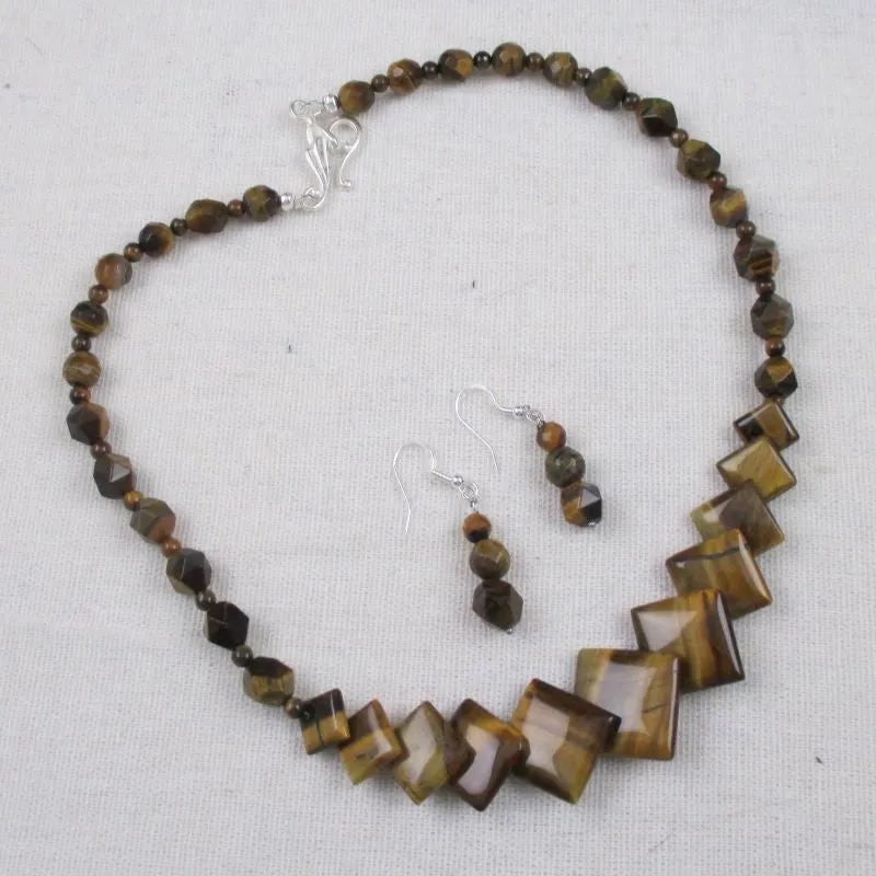 Unique Tiger Eye Necklace & Earrings Set