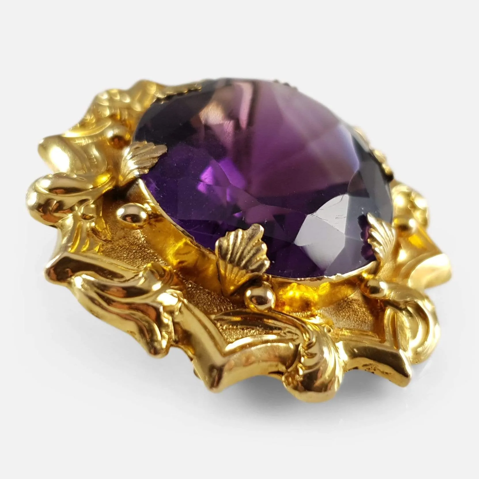 Victorian Yellow Gold Amethyst Brooch