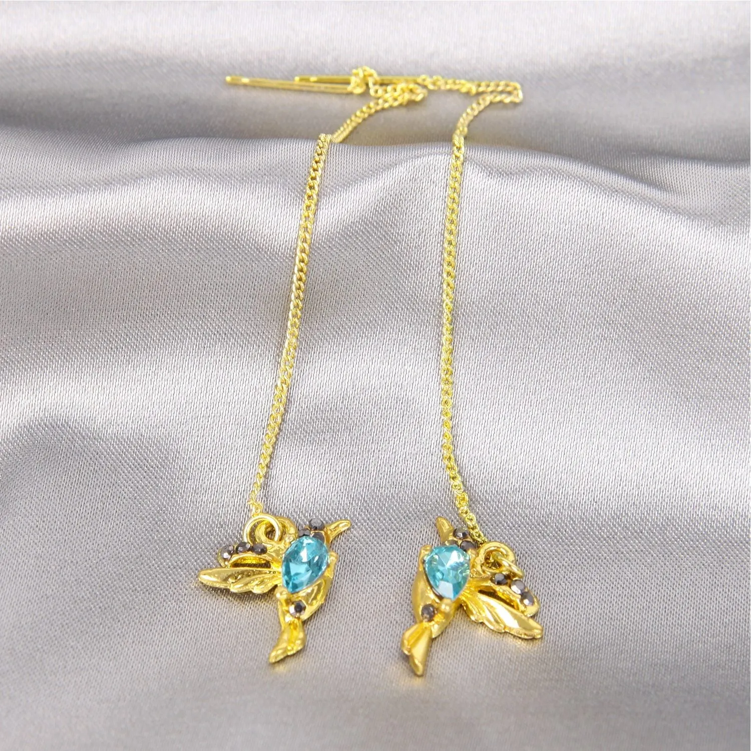 Woman Unique Long Drop Bird Pendant Earrings