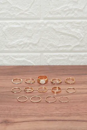 Women Gold Embellished Ring Set (12 Piece)