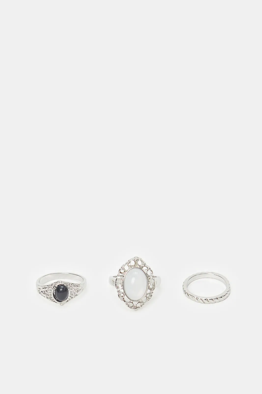 Women Silver Embellished Rings (Pack of 3)