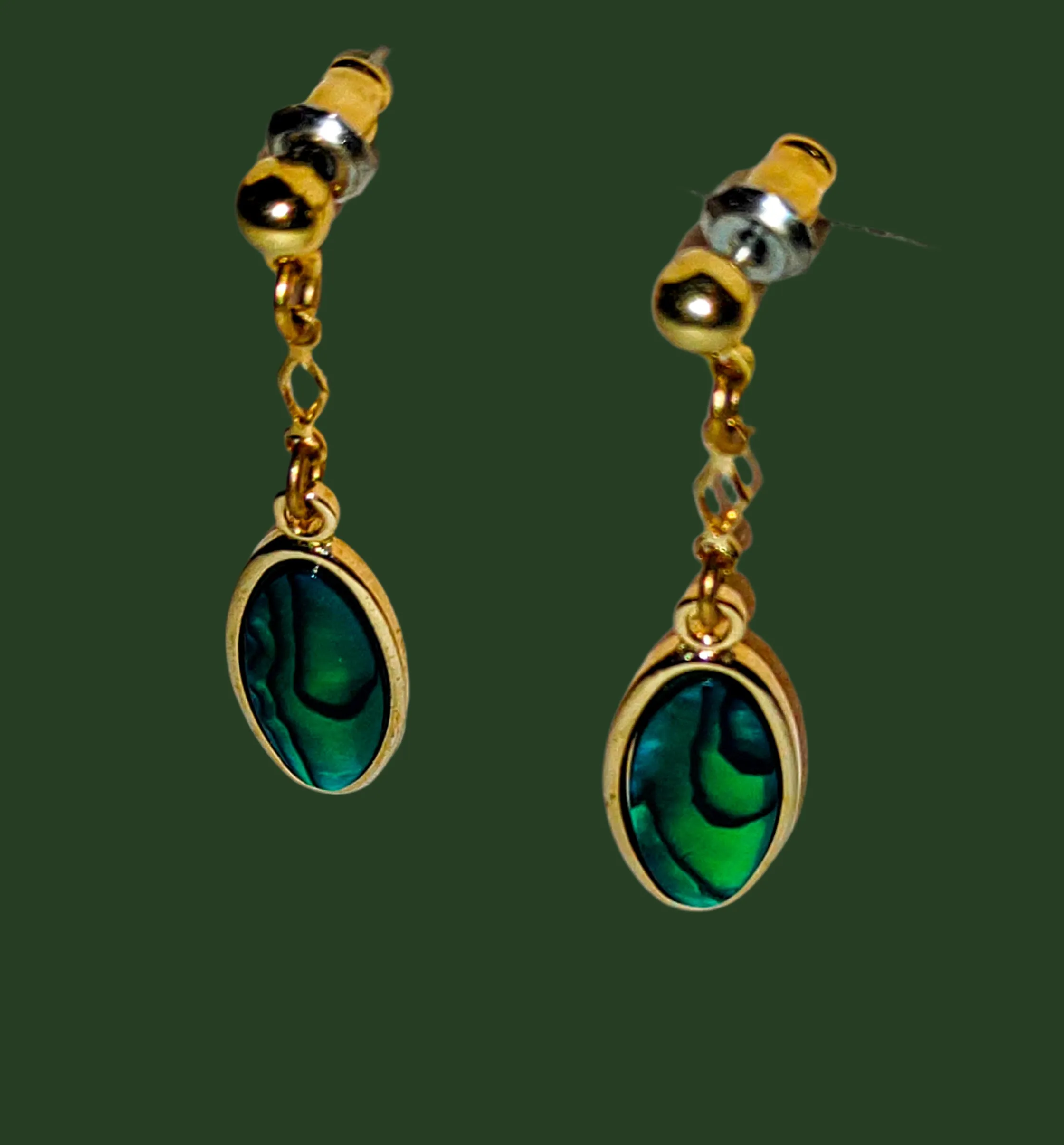 Yellow gold filled green stone pierced earrings