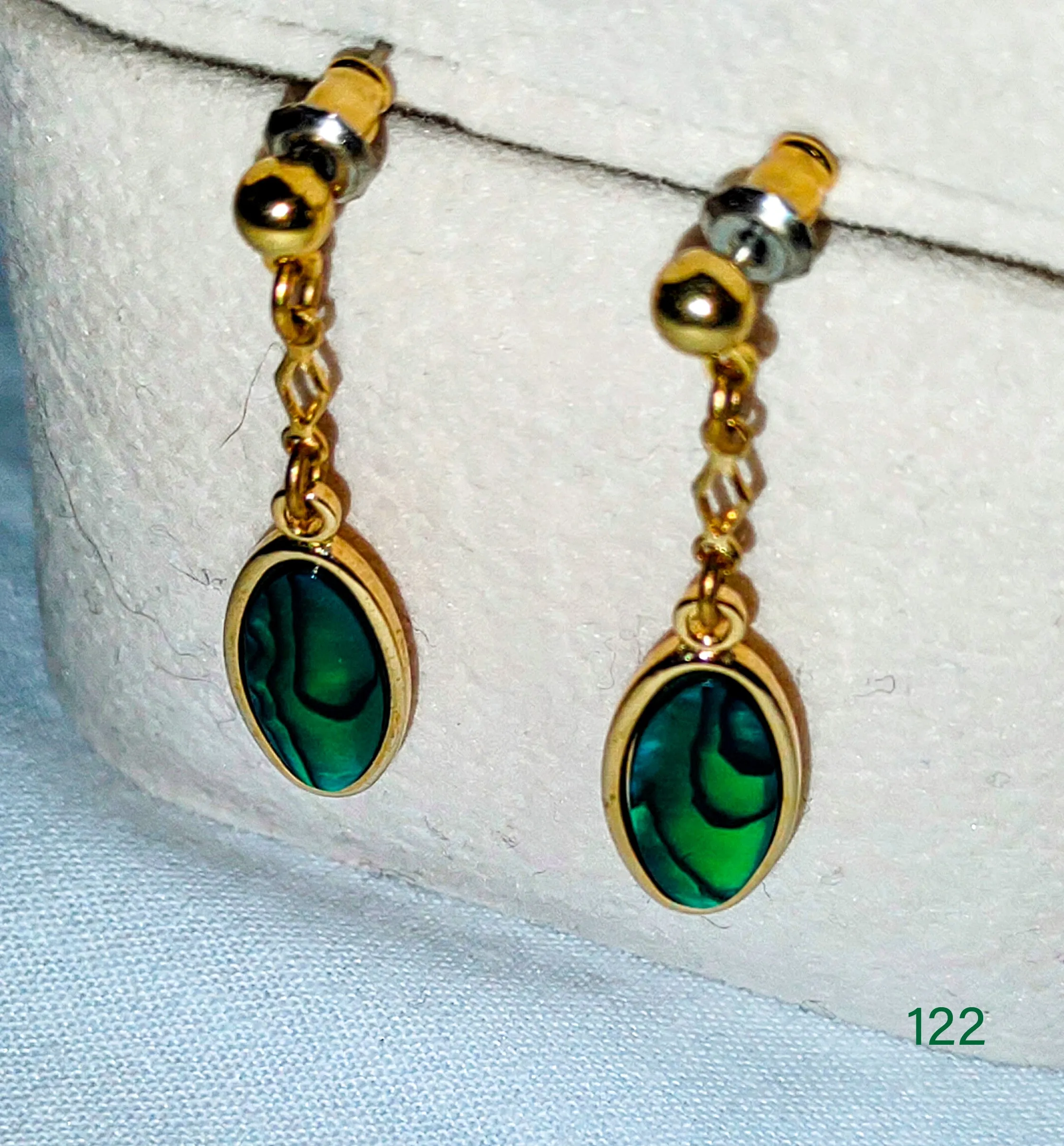 Yellow gold filled green stone pierced earrings